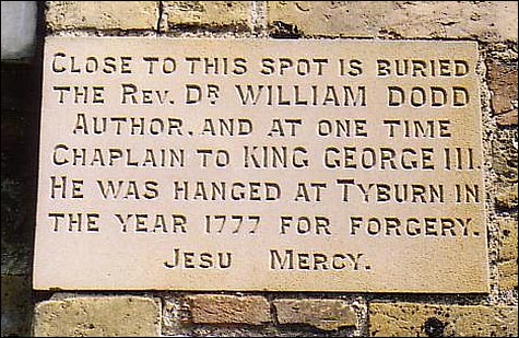 The plaque to Rev.Dr.William Dodd at Cowley church. 